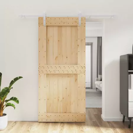 Porta Scorrevole con Set Hardware 95x210 cm Legno Massello Pino