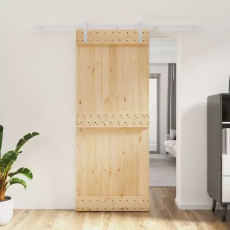 Porta Scorrevole con Set Hardware 85x210 cm Legno Massello Pino