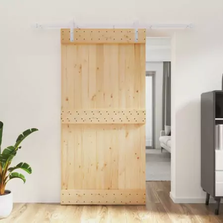 Porta Scorrevole con Set Hardware 100x210cm Legno Massello Pino