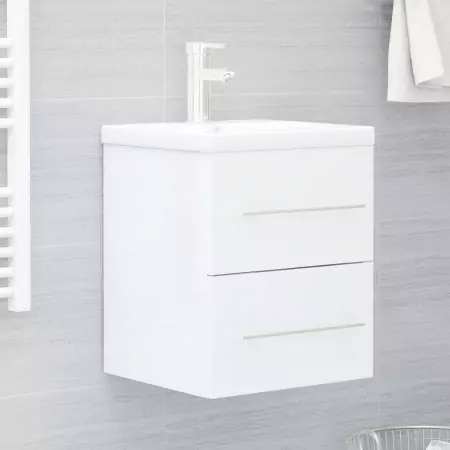 Mobile Bagno con Lavabo Integrato Bianco Lucido in Truciolato