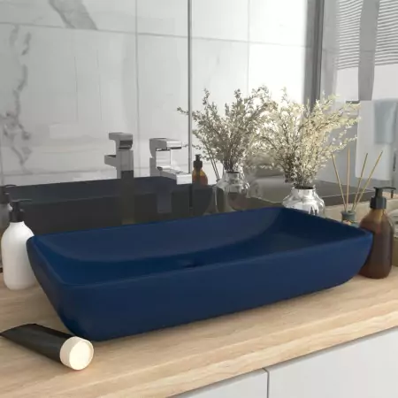 Lavabo Lusso Rettangolare Blu Scuro Opaco 71x38 cm in Ceramica