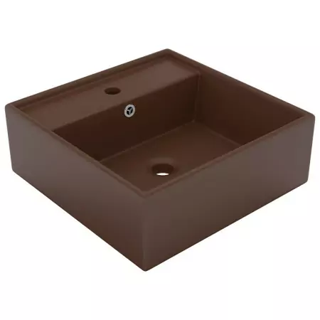 Lavabo Troppopieno Cubico Marrone Scuro Opaco 41x41cm Ceramica