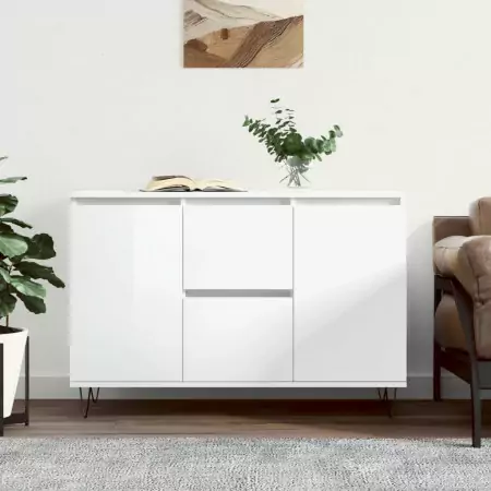 Credenza Bianco Lucido 104x35x70 cm in Legno Multistrato