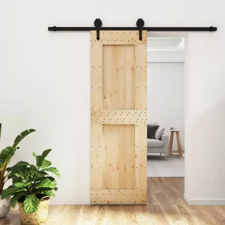 Porta Scorrevole con Set Hardware 70x210 cm Legno Massello Pino