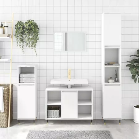 Set Mobili da Bagno 3 pz Bianco in Legno Multistrato