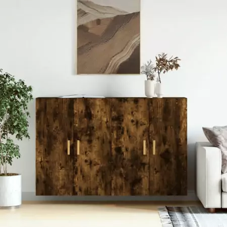 Armadietti a Parete 2 pz Rovere Fumo in Legno Multistrato