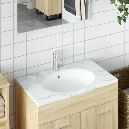 Lavandino da Bagno Bianco 47x39x21 cm Ovale in Ceramica