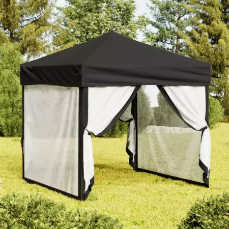 Tenda per Feste Pieghevole con Pareti Laterali Nero 2x2 m