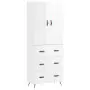 Credenza Bianco Lucido 69,5x34x180 cm in Legno Multistrato