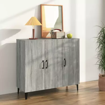 Credenza Grigio Sonoma 90x34x80 cm in Legno Multistrato