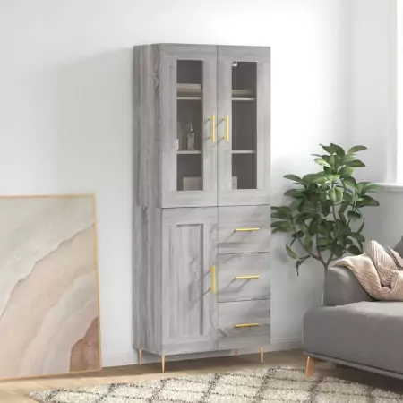 Credenza Grigio Sonoma 69,5x34x180 cm in Legno Multistrato