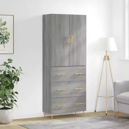 Credenza Grigio Sonoma 69,5x34x180 cm in Legno Multistrato