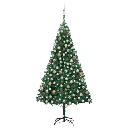 Set Albero Natale Artificiale con LED e Palline Verde 240 cm