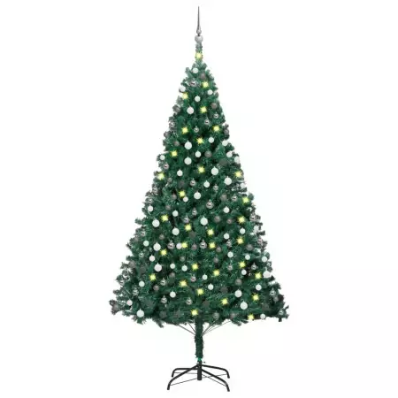 Set Albero Natale Artificiale con LED e Palline Verde 240 cm