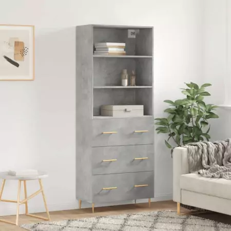 Credenza Grigio Cemento 69,5x34x180 cm in Legno Multistrato