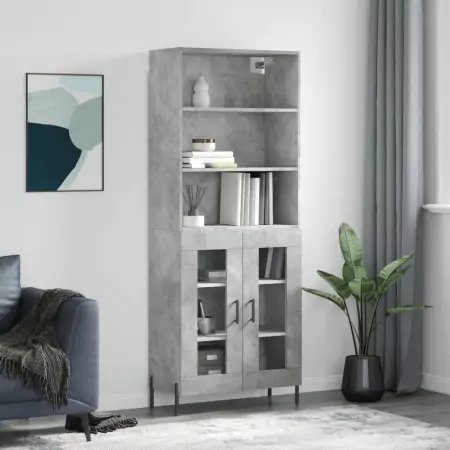 Credenza Grigio Cemento 69,5x34x180 cm in Legno Multistrato