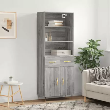 Credenza Grigio Sonoma 69,5x34x180 cm in Legno Multistrato