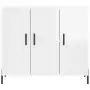 Credenza Bianco Lucido 90x34x80 cm in Legno Multistrato