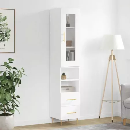 Credenza 34,5x34x180 cm in Legno Multistrato Bianco Lucido