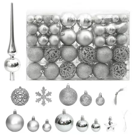 Set Palline di Natale 111 pz Argento in Polistirene