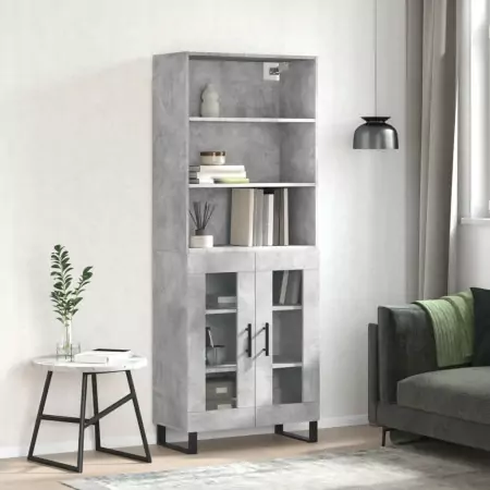 Credenza Grigio Cemento 69,5x34x180 cm in Legno Multistrato