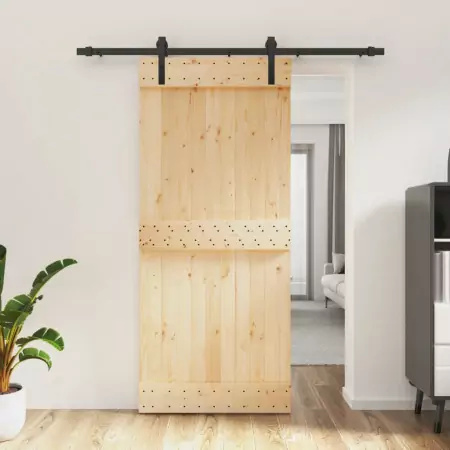 Porta Scorrevole con Set Hardware 90x210 cm Legno Massello Pino