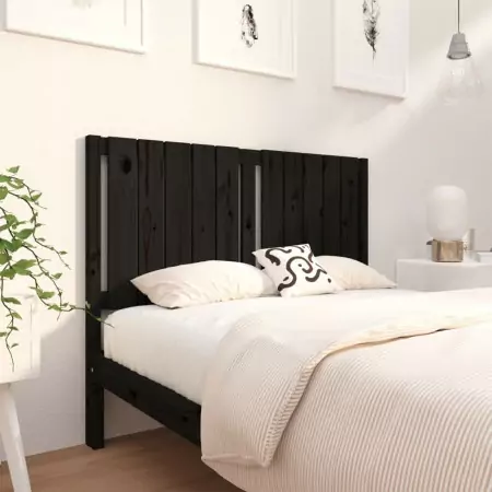 Testiera per Letto Nera 125,5x4x100cm in Legno Massello di Pino