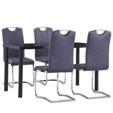 Set Sala da Pranzo 5 pz in Similpelle Scamosciata Grigio