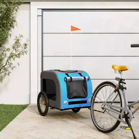 Rimorchio da Bici per Cani Blu e Grigio Oxford e Ferro