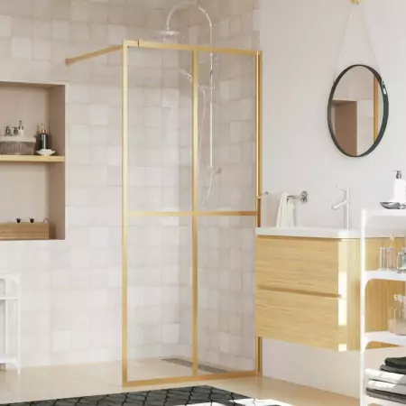 Parete per Doccia Walk-in Vetro Trasparente ESG 100x195 cm Oro