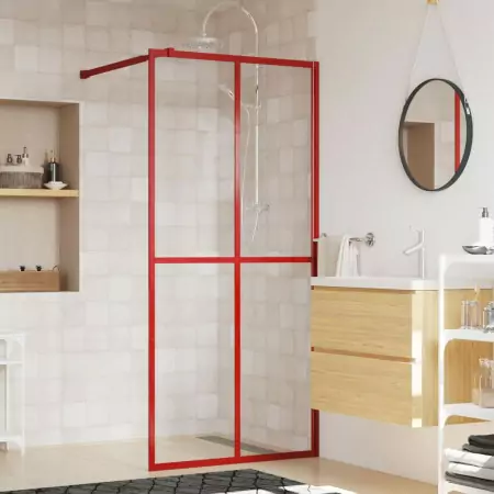 Parete per Doccia Walk-in Vetro Trasparente ESG 100x195cm Rossa