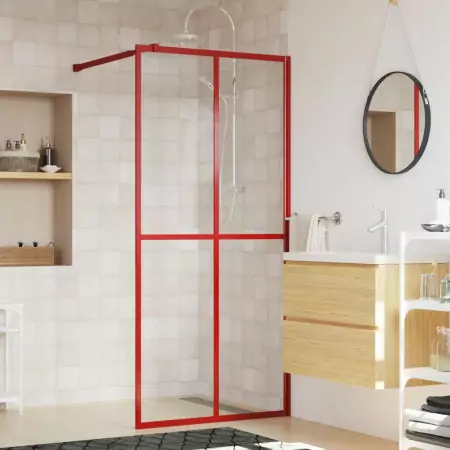 Parete per Doccia Walk-in Vetro Trasparente ESG 90x195 cm Rossa