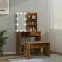 Set Tavolo da Toeletta con LED Rovere Fumo in Legno Multistrato