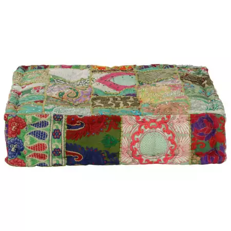 Pouf Patchwork in Cotone Fatto a Mano Quadrato 50x50x12cm Verde