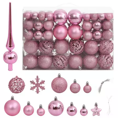 Set Palline di Natale 111 pz Rosa in Polistirene