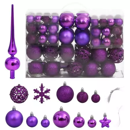 Set Palline di Natale 111 pz Viola in Polistirene