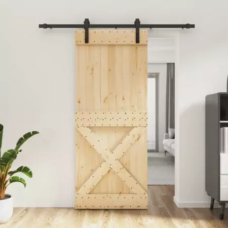 Porta Scorrevole con Set Hardware 85x210 cm Legno Massello Pino