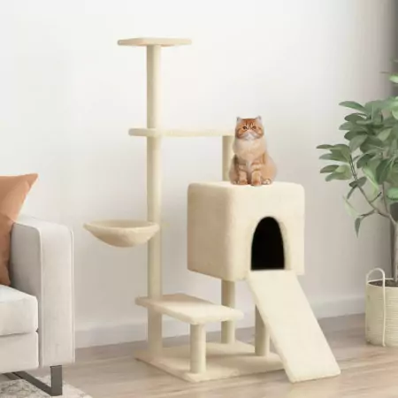 Albero per Gatti con Tiragraffi in Sisal Crema 130,5 cm