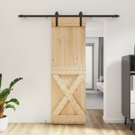 Porta Scorrevole con Set Hardware 70x210 cm Legno Massello Pino