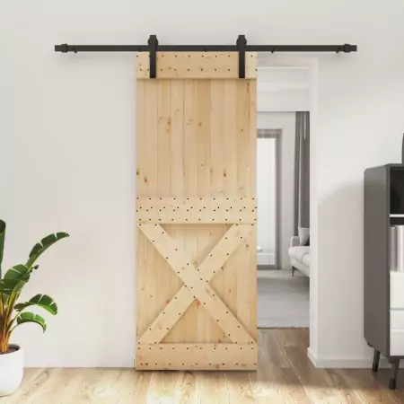 Porta Scorrevole con Set Hardware 80x210 cm Legno Massello Pino