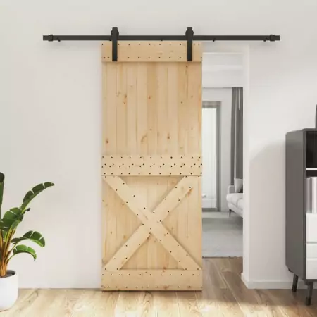 Porta Scorrevole con Set Hardware 85x210 cm Legno Massello Pino