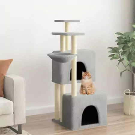 Albero per Gatti con Tiragraffi in Sisal Grigio Chiaro 122 cm