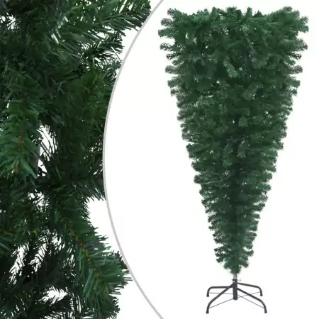 Albero di Natale Artificiale Capovolto con Supporto Verde 210 cm PVC