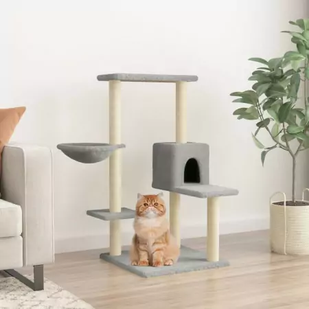 Albero per Gatti con Tiragraffi in Sisal Grigio Chiaro 95 cm