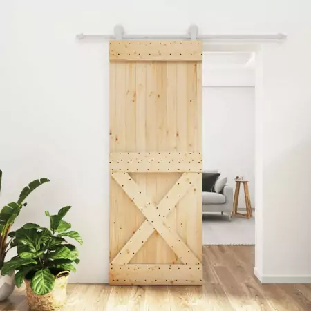 Porta Scorrevole con Set Hardware 80x210 cm Legno Massello Pino