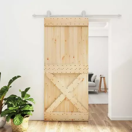 Porta Scorrevole con Set Hardware 90x210 cm Legno Massello Pino