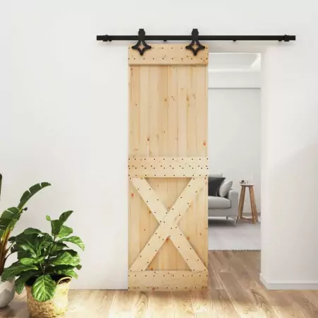 Porta Scorrevole con Set Hardware 70x210 cm Legno Massello Pino