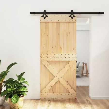 Porta Scorrevole con Set Hardware 90x210 cm Legno Massello Pino