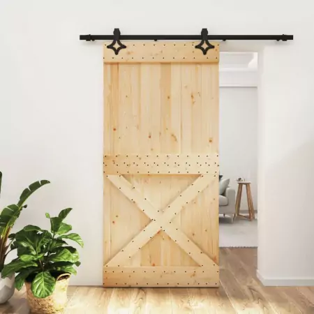 Porta Scorrevole con Set Hardware 100x210cm Legno Massello Pino