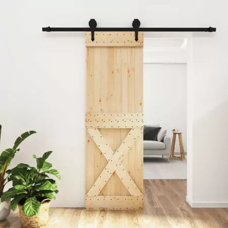 Porta Scorrevole con Set Hardware 70x210 cm Legno Massello Pino